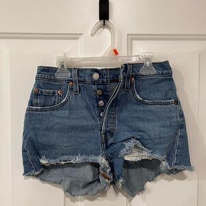 Levi's Blue Jean Shorts with Distressed Hem